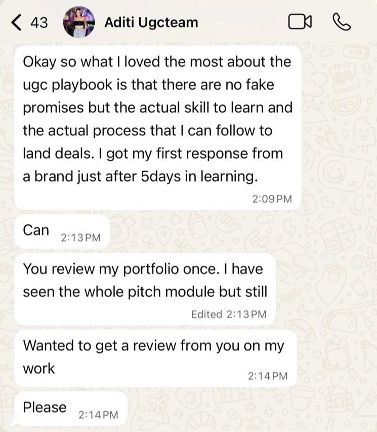 Aditi testimonial about getting first brand response in 5 days