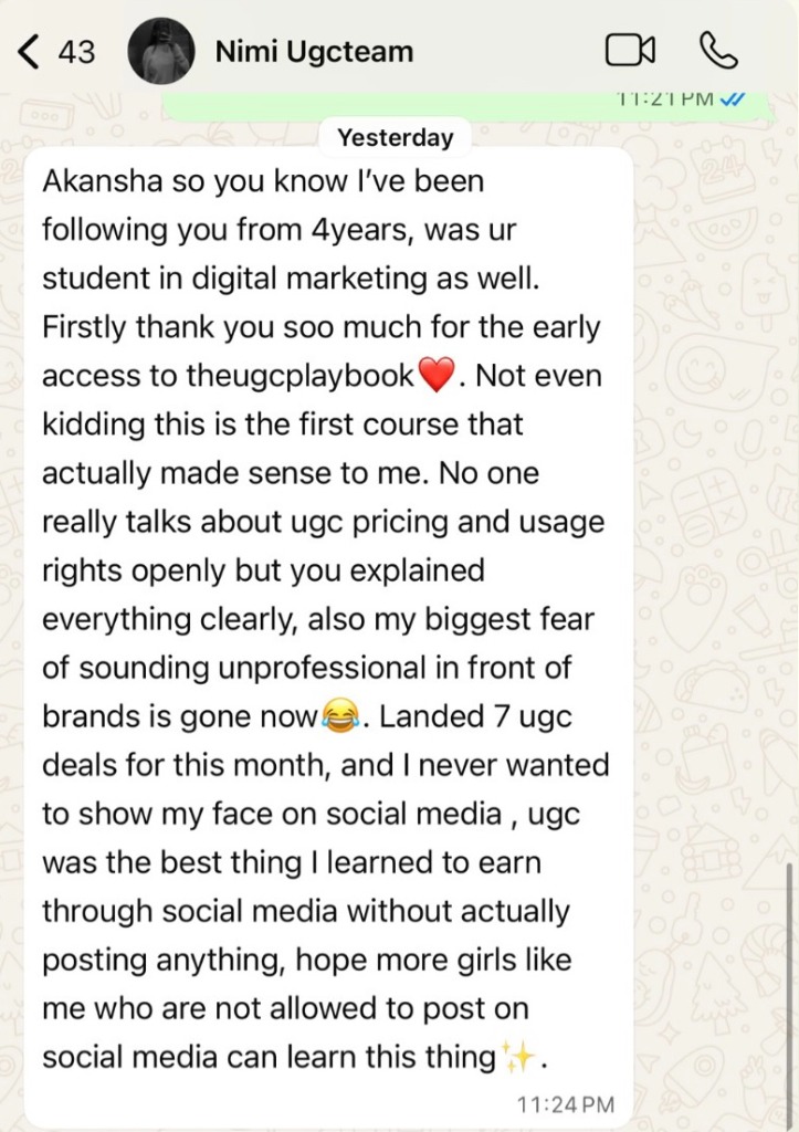 Nimi testimonial about landing 7 UGC deals